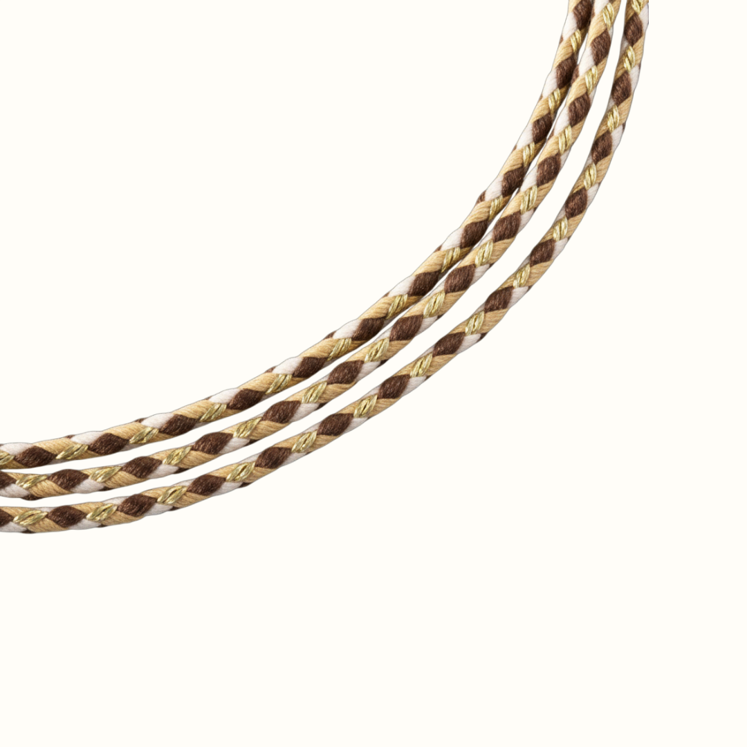 Cordon pour bola marron, blanc et doré 110 cm - Ajustable avec fermoir et chaînette