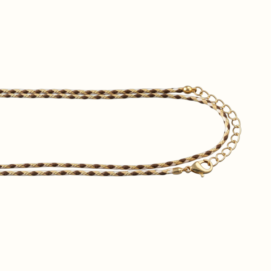 Cordon pour bola marron, blanc et doré 110 cm - Ajustable avec fermoir et chaînette
