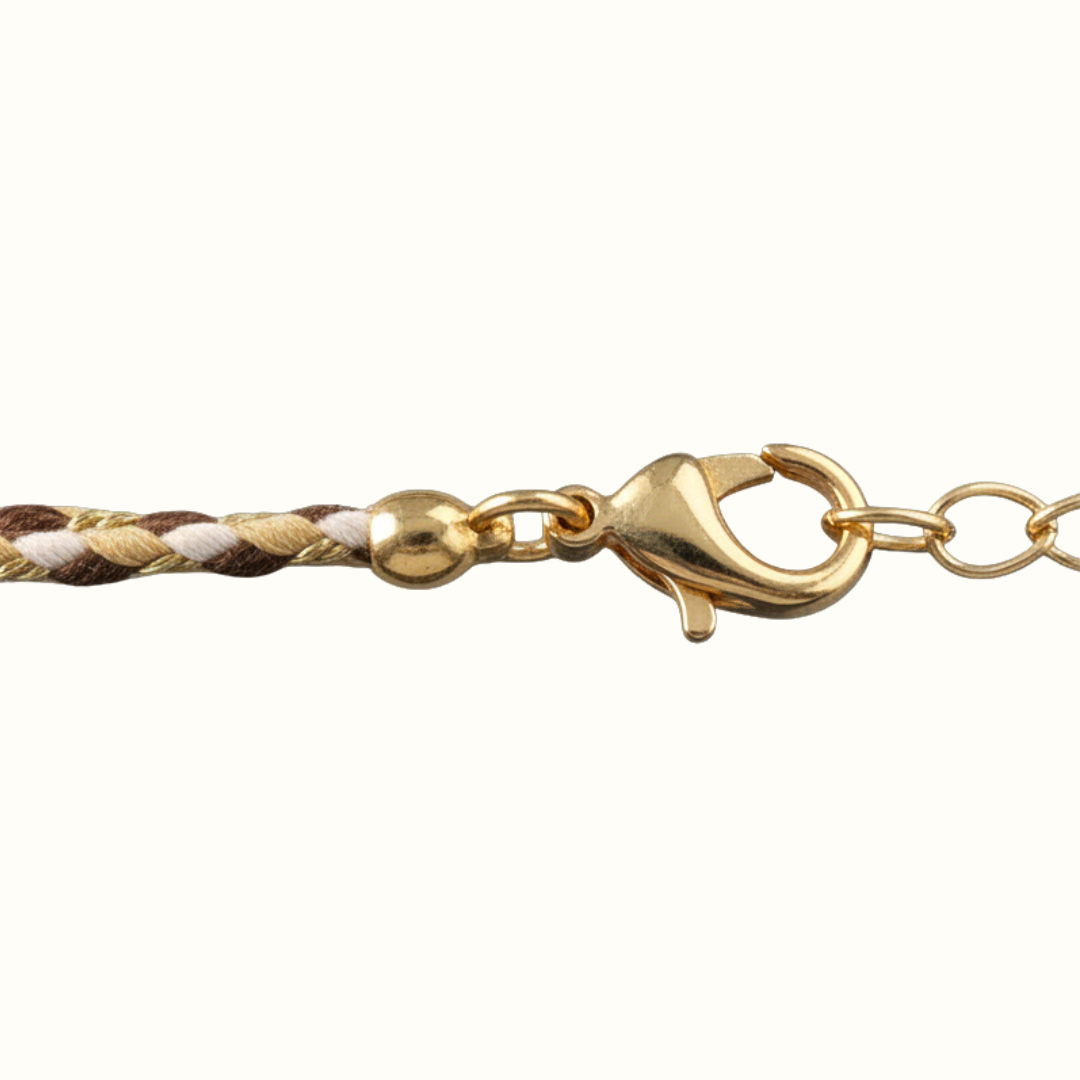 Cordon pour bola marron, blanc et doré 110 cm - Ajustable avec fermoir et chaînette
