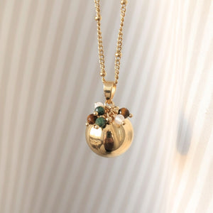 Bola grossesse pierre naturelle émeraude, œil de tigre et nacre - Plaqué or