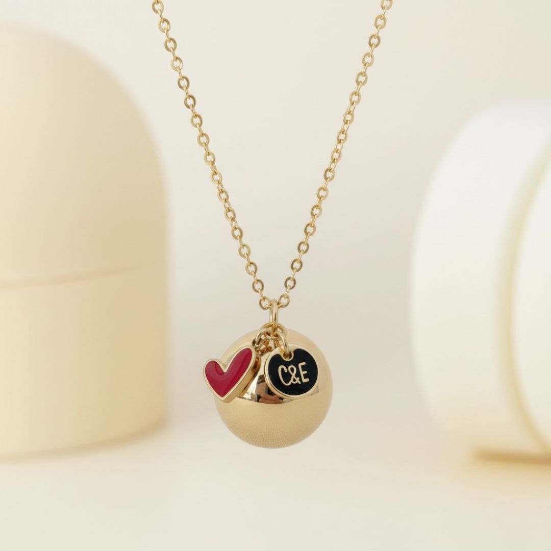 Bola de grossesse personnalisé initiales et coeur rouge - Plaqué or 18k
