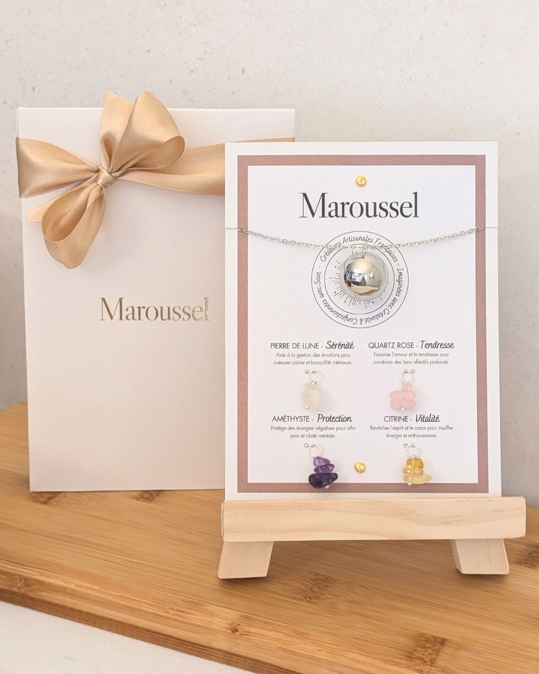 Bola de grossesse argent avec 4 pendentifs en pierres naturelles