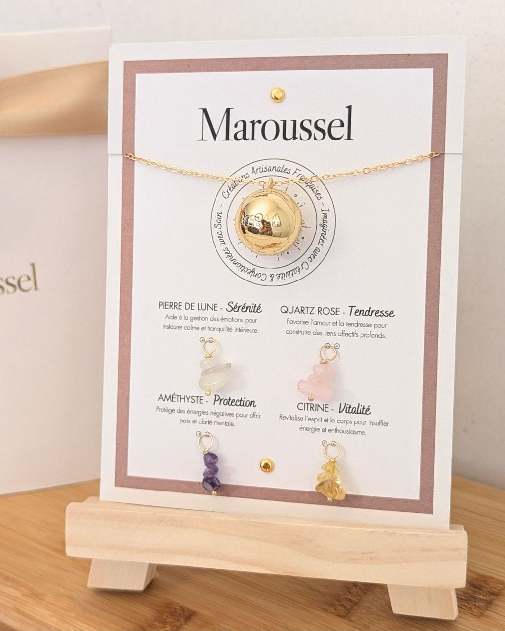 Bola de grossesse or avec 4 pendentifs en pierres naturelles
