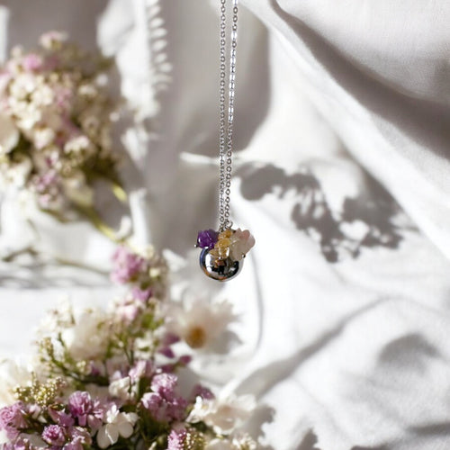 Bola de grossesse argent avec 4 pendentifs en pierres naturelles