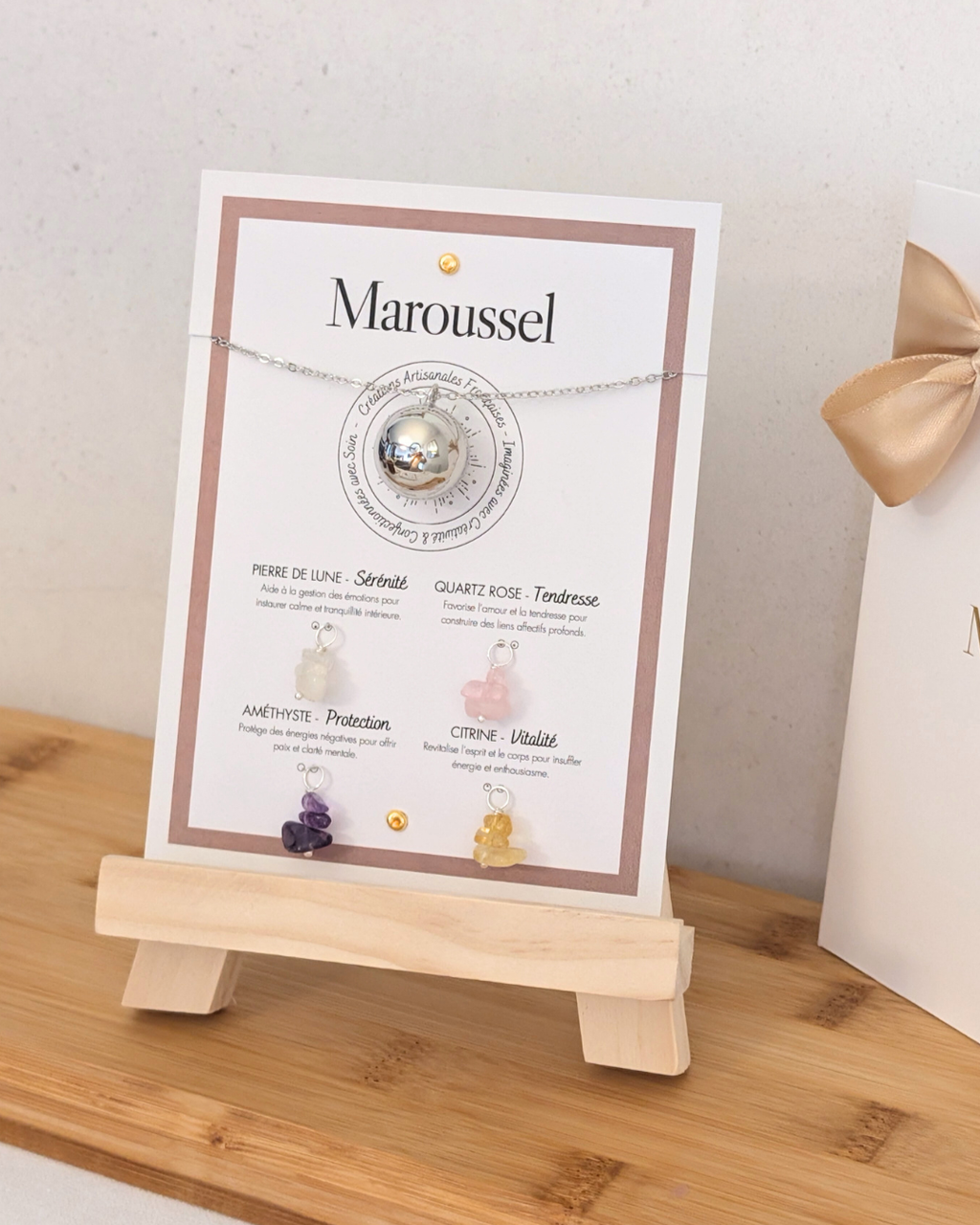 Bola de grossesse argent avec 4 pendentifs en pierres naturelles