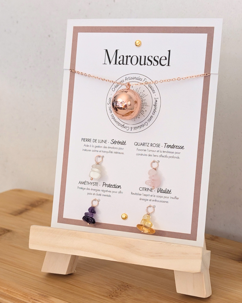 Bola de grossesse or rose avec 4 pendentifs pierres naturelles