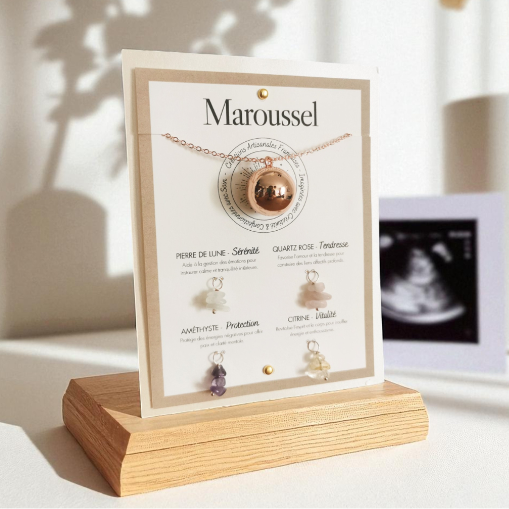 Bola de grossesse or rose avec 4 pendentifs pierres naturelles