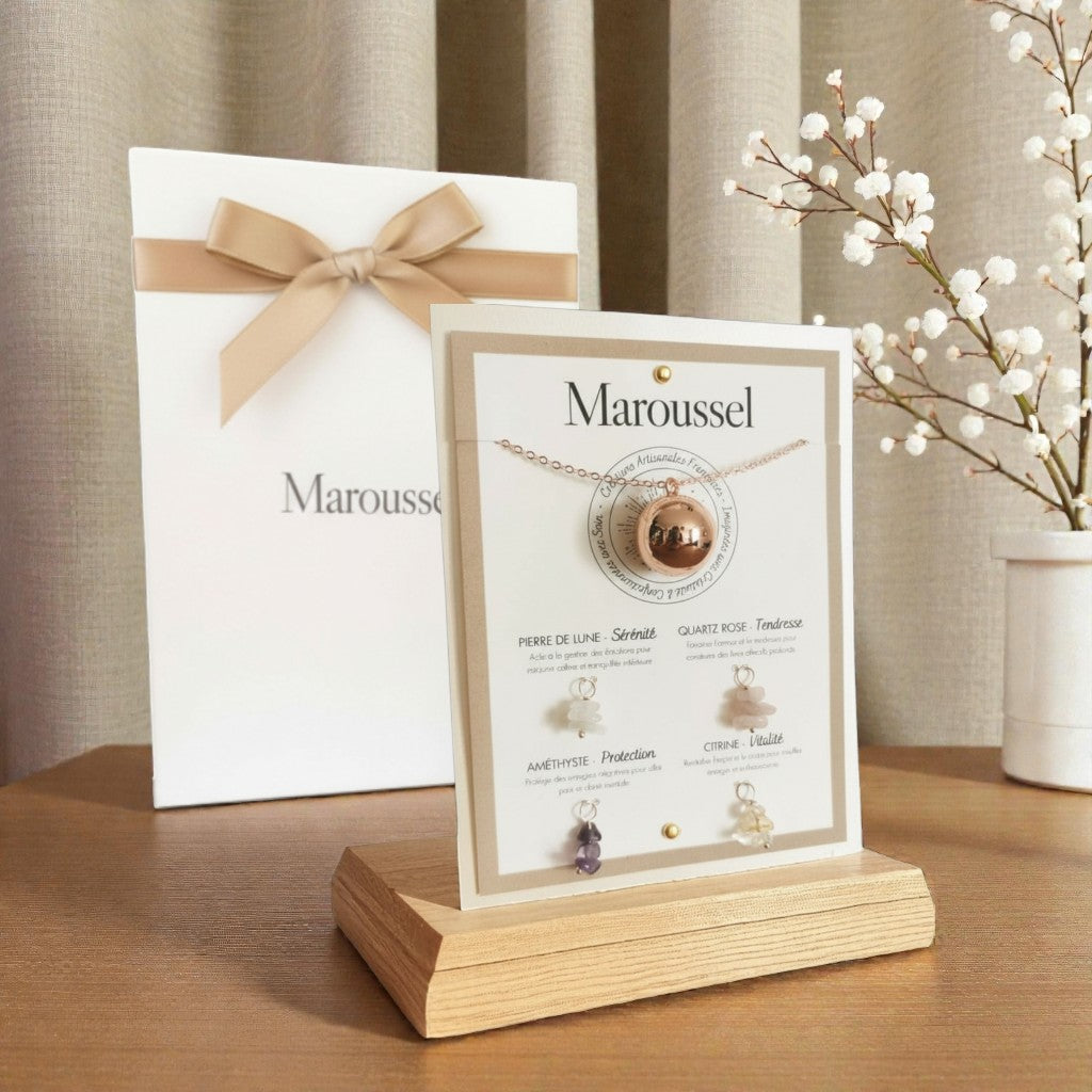 Bola de grossesse or rose avec 4 pendentifs pierres naturelles