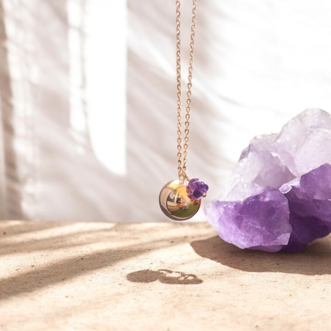 Bola de grossesse or avec 4 pendentifs en pierres naturelles