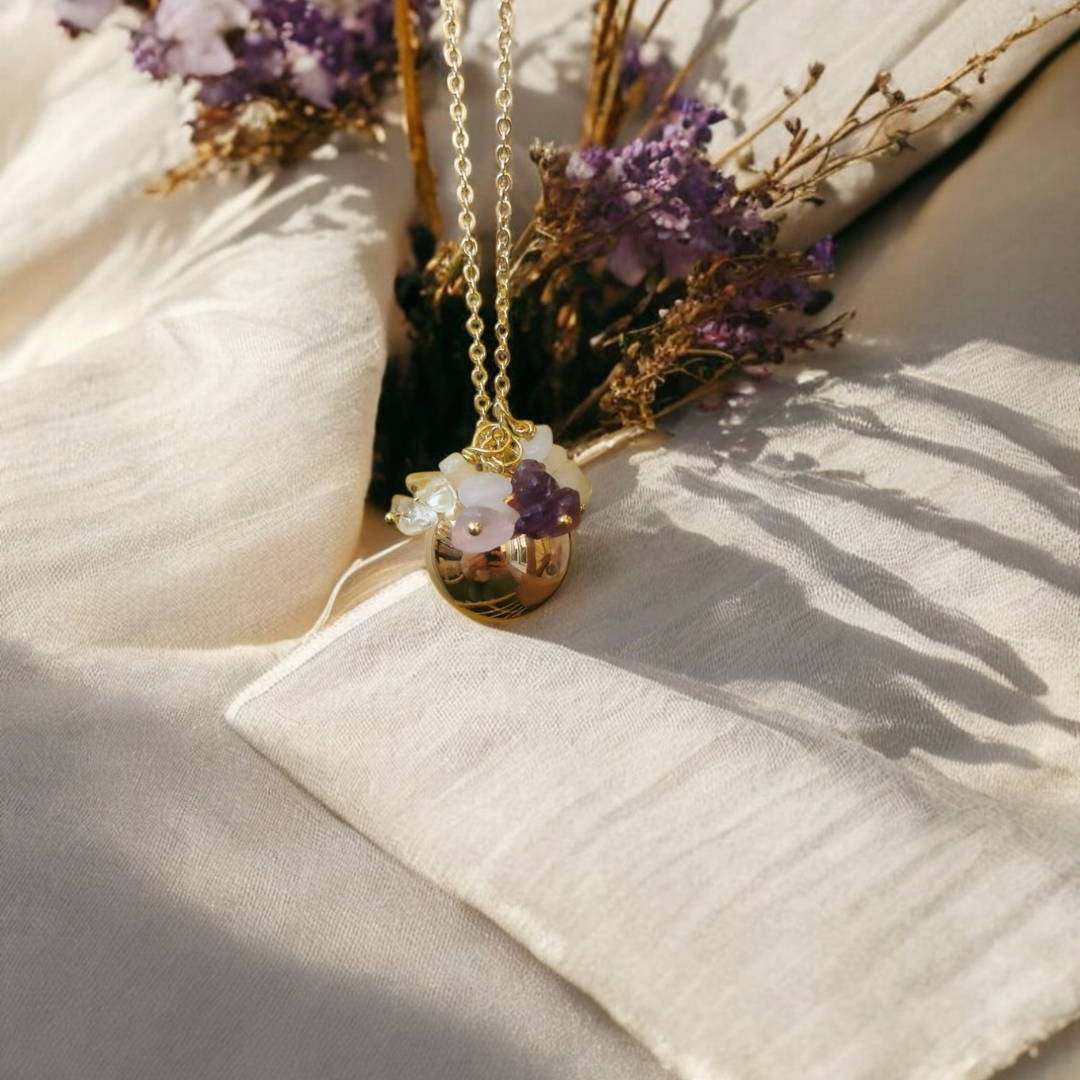 Bola de grossesse or avec 4 pendentifs en pierres naturelles