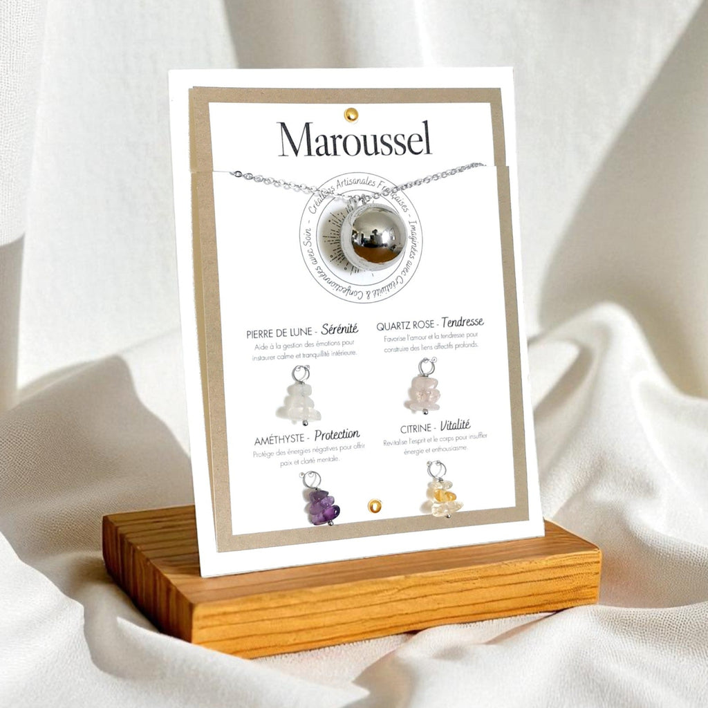 Bola de grossesse argent avec 4 pendentifs en pierres naturelles