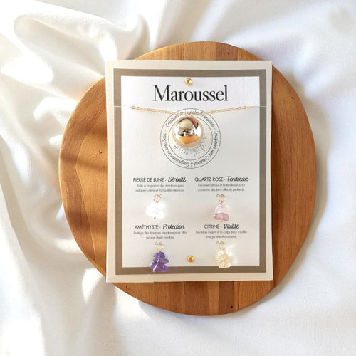 Bola de grossesse or avec 4 pendentifs en pierres naturelles